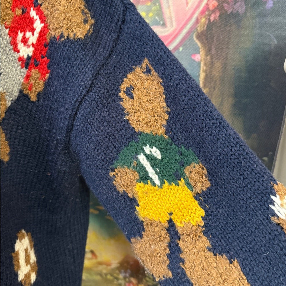 Navy Blue Teddy Bear Cardigan Sweater - Picture 3 of 6